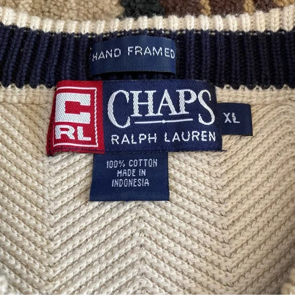 Vintage Chaps Ralph Lauren Knit Hand Framed Crewneck Sweater Men's Size XL - Picture 5 of 7